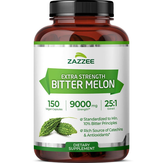 Zazzee Extra Stark Bitter Melon 25:1 Extrakt, 10% Bitterstoffe, 150 vegane Kapseln, 5-Monatsvorrat, Momordica Charantia, Antioxidans & Stoffwechselunterstützung, Non-GMO, Hergestellt in den USA