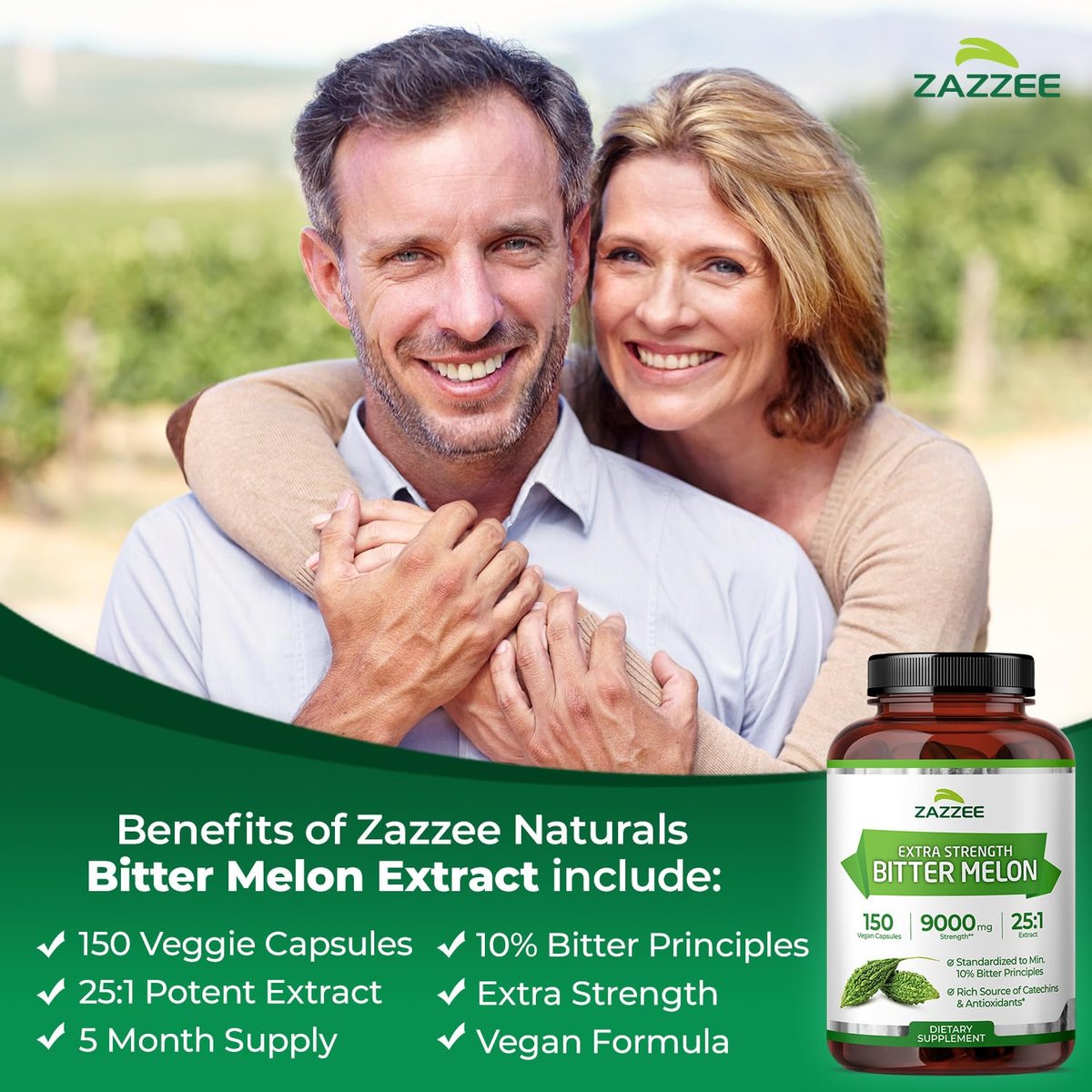 Zazzee Extra Stark Bitter Melon 25:1 Extrakt, 10% Bitterstoffe, 150 vegane Kapseln, 5-Monatsvorrat, Momordica Charantia, Antioxidans & Stoffwechselunterstützung, Non-GMO, Hergestellt in den USA