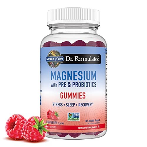 Garden of Life Magnesium Citrate Gummis mit Präbiotika & Probiotika – Vegan, glutenfrei, koscher, ohne Zuckerzusatz, Himbeergeschmack, 60 Stück
