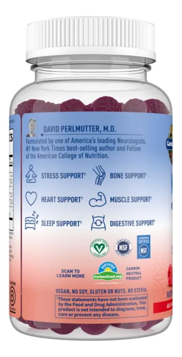 Garden of Life Magnesium Citrate Gummis mit Präbiotika & Probiotika – Vegan, glutenfrei, koscher, ohne Zuckerzusatz, Himbeergeschmack, 60 Stück