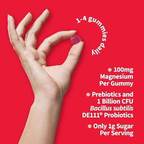 Garden of Life Magnesium Citrate Gummis mit Präbiotika & Probiotika – Vegan, glutenfrei, koscher, ohne Zuckerzusatz, Himbeergeschmack, 60 Stück
