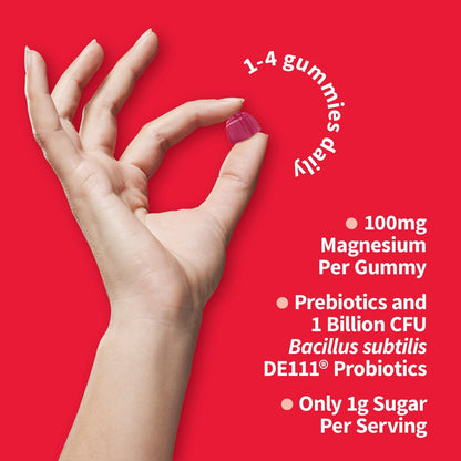 Garden of Life Magnesium Citrate Gummis mit Präbiotika & Probiotika – Vegan, glutenfrei, koscher, ohne Zuckerzusatz, Himbeergeschmack, 60 Stück