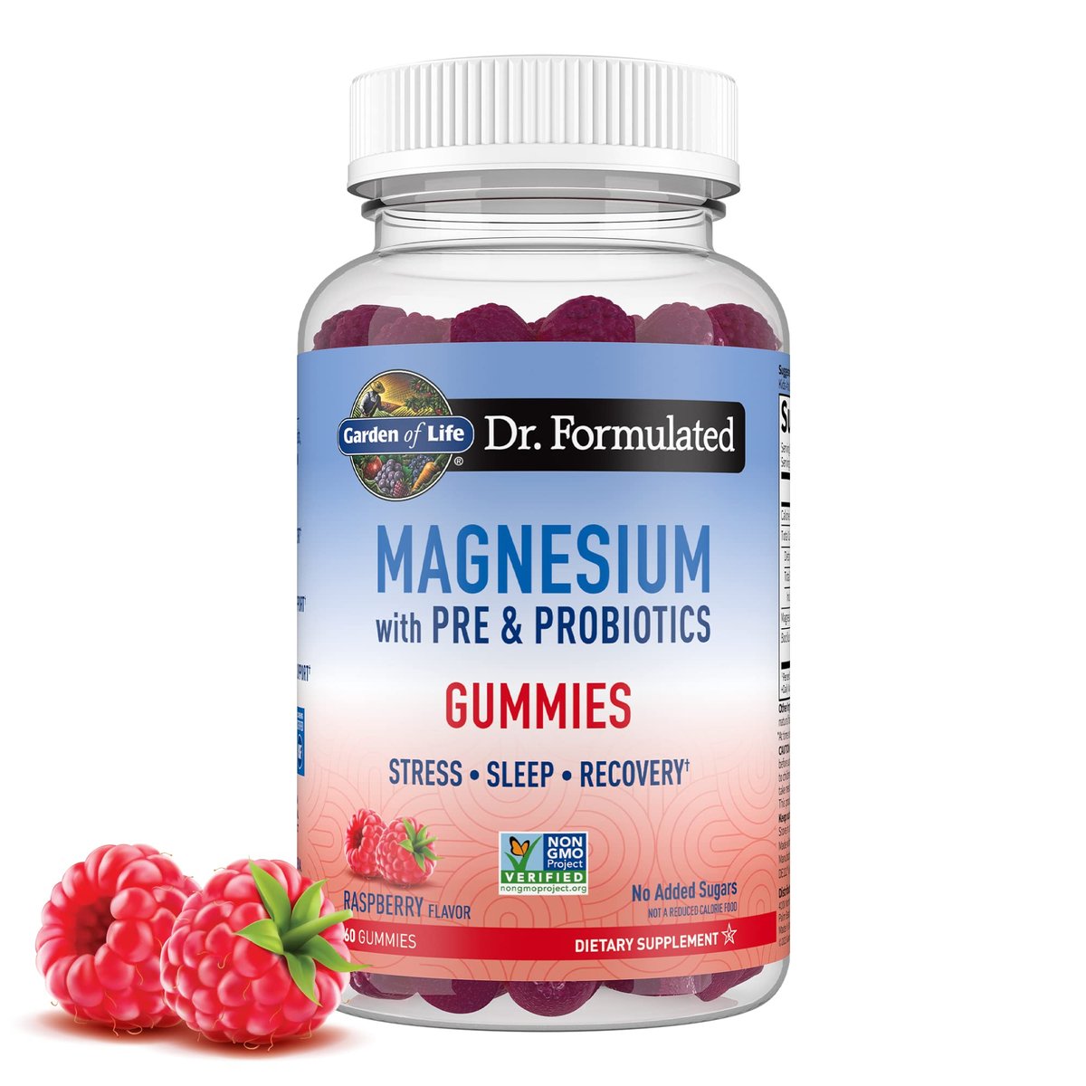 Garden of Life Magnesium Citrate Gummis mit Präbiotika & Probiotika – Vegan, glutenfrei, koscher, ohne Zuckerzusatz, Himbeergeschmack, 60 Stück