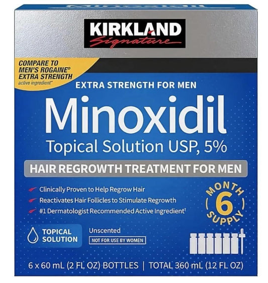 Kirkland Signature Minoxidil Topical Solution USP 5%, Extra Stärke Haarwuchsbehandlung für Männer, 6-Monats-Vorrat (2er-Pack, 6 Fl Oz Gesamt)