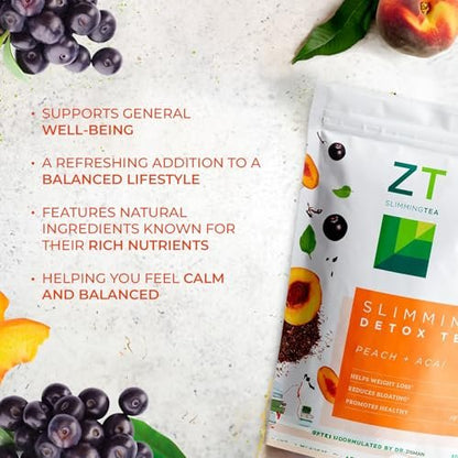 Dr. Zisman ZT Slimming - Pfirsich und Acai Kräuterteemischung mit Ashwagandha, Rooibos und Acai - 28-Tage-Wohlfühlmischung (28 Teebeutel)