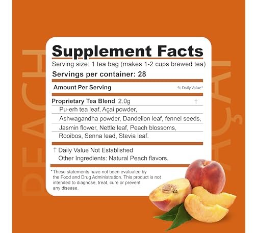 Dr. Zisman ZT Slimming - Pfirsich und Acai Kräuterteemischung mit Ashwagandha, Rooibos und Acai - 28-Tage-Wohlfühlmischung (28 Teebeutel)