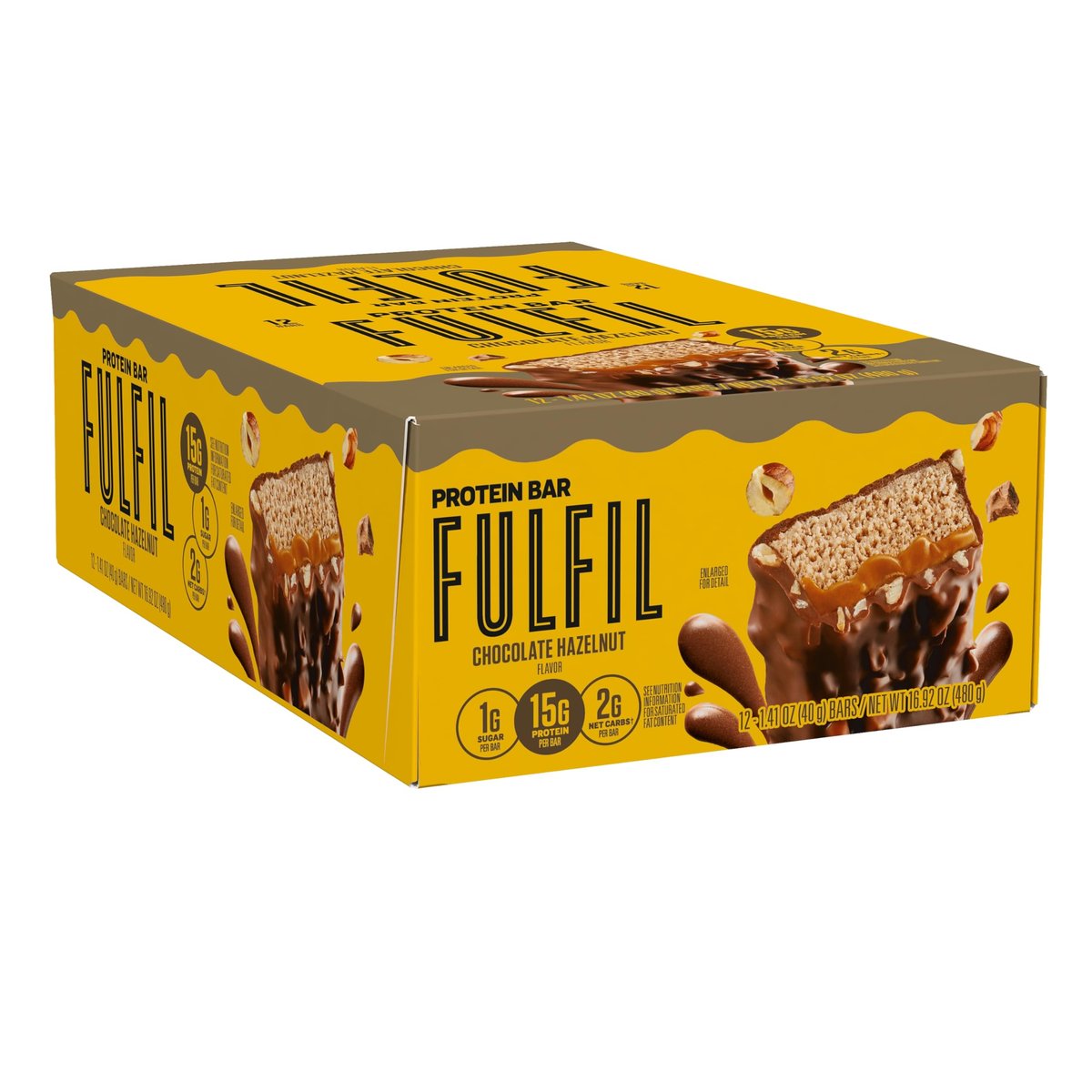 FULFIL Protein Snack Riegel, Haselnuss-Schokolade, glutenfrei, 15g Protein, 12er-Pack