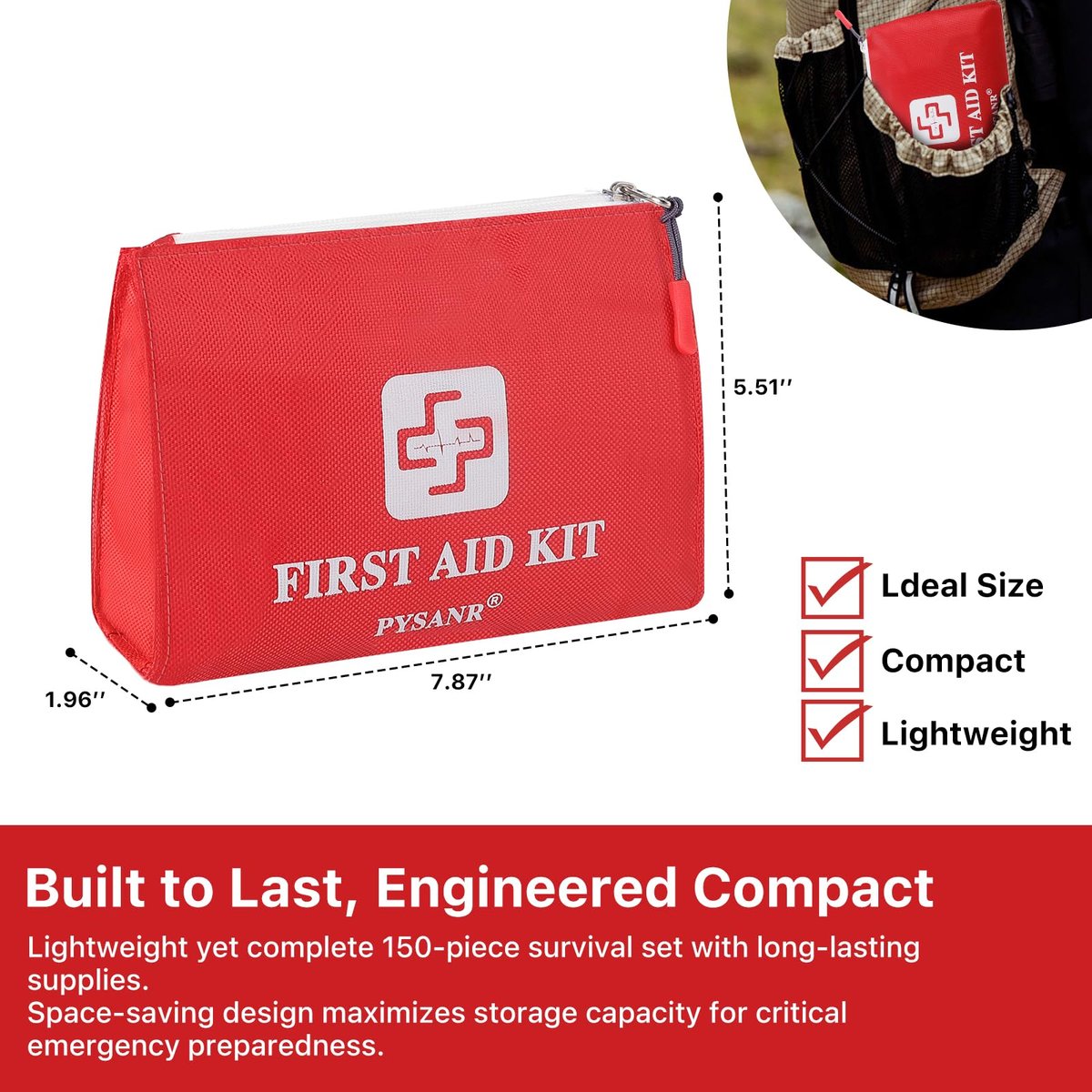 Kleines Erste-Hilfe-Set, 150-teilig mit Rettungsdecke & Schere, Mini-Erste-Hilfe-Tasche für Notfälle, Zuhause, Camping, Reisen, Sport, Büro, Outdoor, Auto, Schule