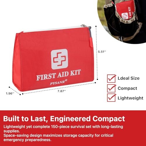 Kleines Erste-Hilfe-Set, 150-teilig mit Rettungsdecke & Schere, Mini-Erste-Hilfe-Tasche für Notfälle, Zuhause, Camping, Reisen, Sport, Büro, Outdoor, Auto, Schule