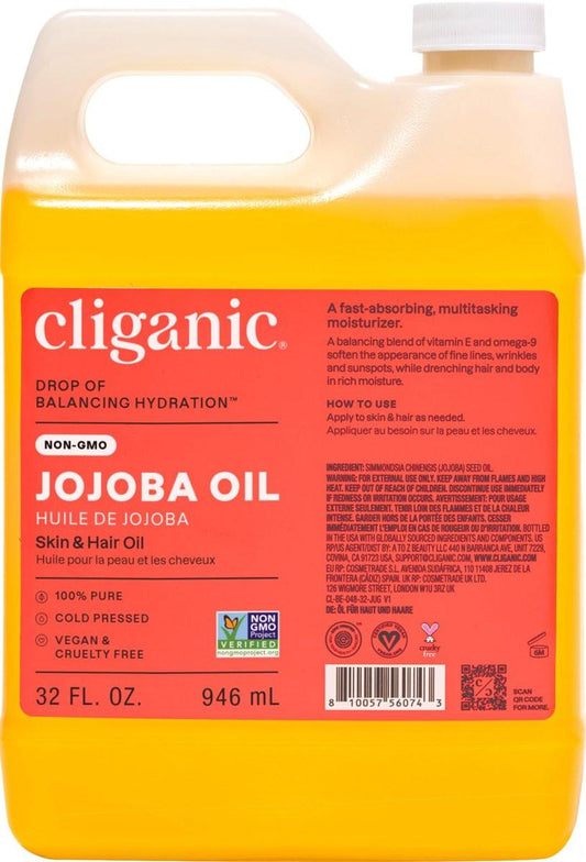 Cliganic Bio-Jojobaöl 946ml (32oz) – 100% Reines, Kaltgepresstes, Unraffiniertes, Hexanfreies Öl für Haare und Gesicht