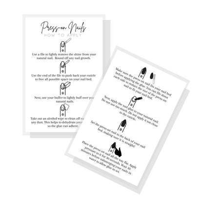 Press-On Nagel Applikationsanleitung Postkarte | 30er-Pack | 4x6 Zoll große Postkarte | DIY Press-On Nagel Set | Press-On Nagel Zubehör | Weißes Kartendesign