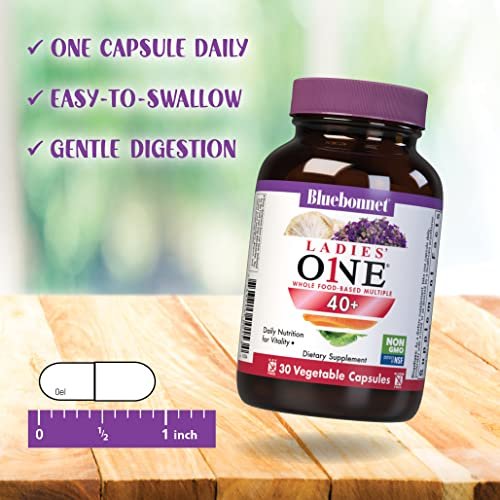 Bluebonnet Nutrition Ladies’ ONE 40+ Whole Food-Bed Multiple – Frauen Multivitamin für Frauen ab 40, Sojafrei, Nicht-GVO, Glutenfrei, 30 pflanzliche Kapseln, 30 Portionen