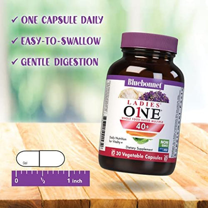 Bluebonnet Nutrition Ladies’ ONE 40+ Whole Food-Bed Multiple – Frauen Multivitamin für Frauen ab 40, Sojafrei, Nicht-GVO, Glutenfrei, 30 pflanzliche Kapseln, 30 Portionen