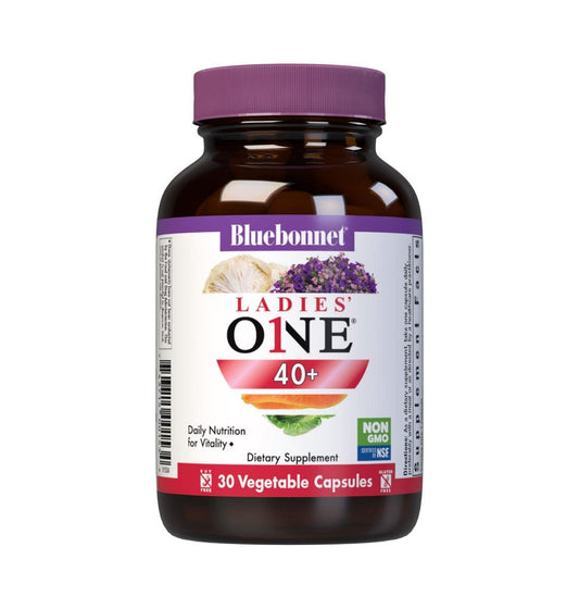 Bluebonnet Nutrition Ladies’ ONE 40+ Whole Food-Bed Multiple – Frauen Multivitamin für Frauen ab 40, Sojafrei, Nicht-GVO, Glutenfrei, 30 pflanzliche Kapseln, 30 Portionen