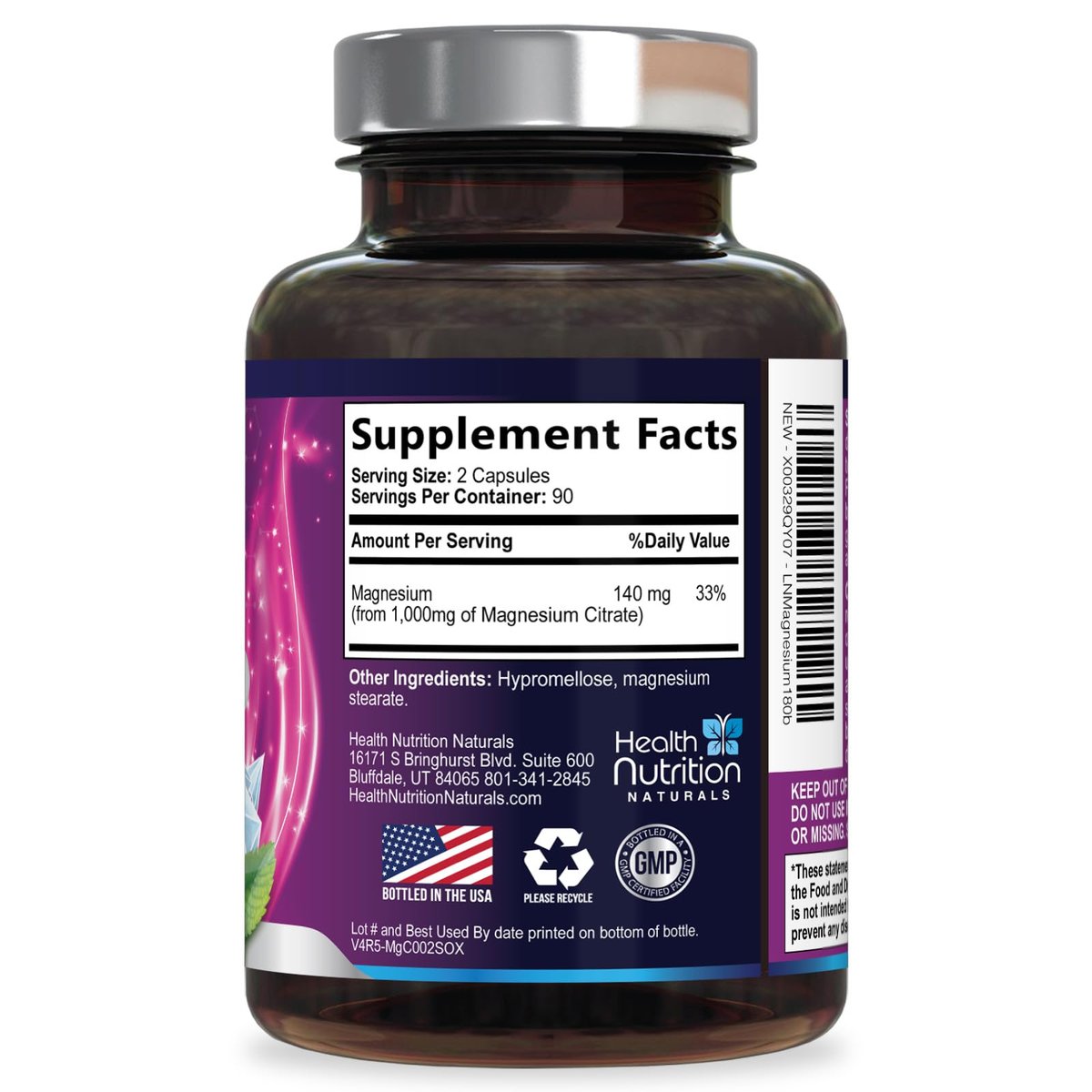 Magnesiumcitrat 1000mg pro Portion – Hochabsorbierende Magnesium-Pulverkapseln für Muskel-, Nerven-, Knochen- und Herzgesundheit, glutenfrei, nicht-GVO – 180 Kapseln