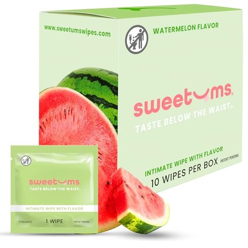 Sweetums Feminine Wipes für Frauen, einzeln verpackt – pH-ausgeglichene aromatisierte Intimtücher, Packung mit 10 (Wassermelone)