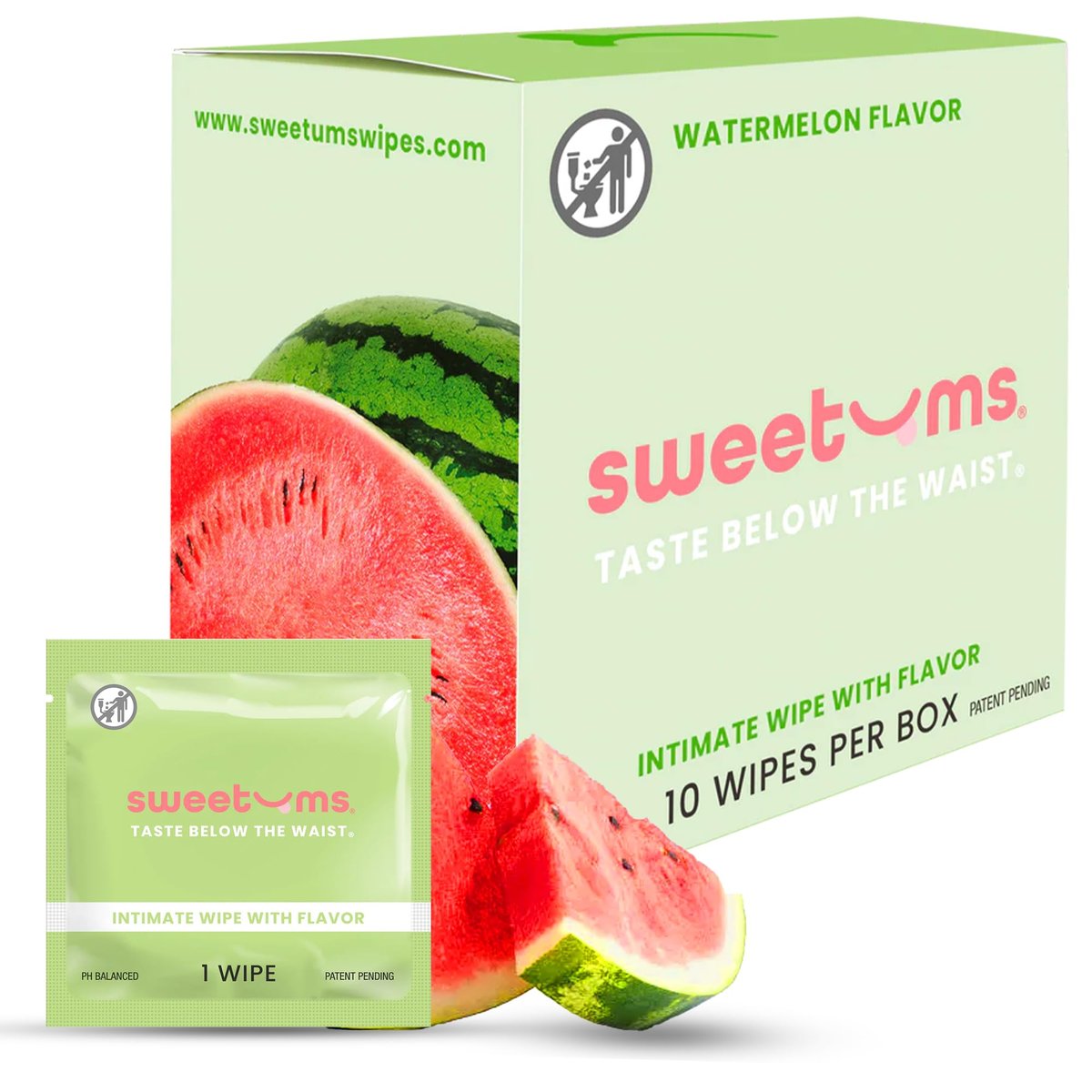 Sweetums Feminine Wipes für Frauen, einzeln verpackt – pH-ausgeglichene aromatisierte Intimtücher, Packung mit 10 (Wassermelone)