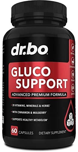 Gluco Support Nahrungsergänzungsmittel Kapseln – Stoffwechsel-Booster mit Chrom, Zimt, Bittermelonenblatt, Gymnema, Vanadium – 60 Kapseln
