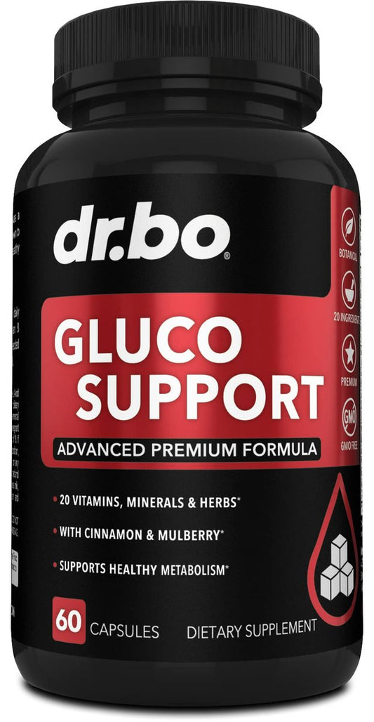 Gluco Support Nahrungsergänzungsmittel Kapseln – Stoffwechsel-Booster mit Chrom, Zimt, Bittermelonenblatt, Gymnema, Vanadium – 60 Kapseln