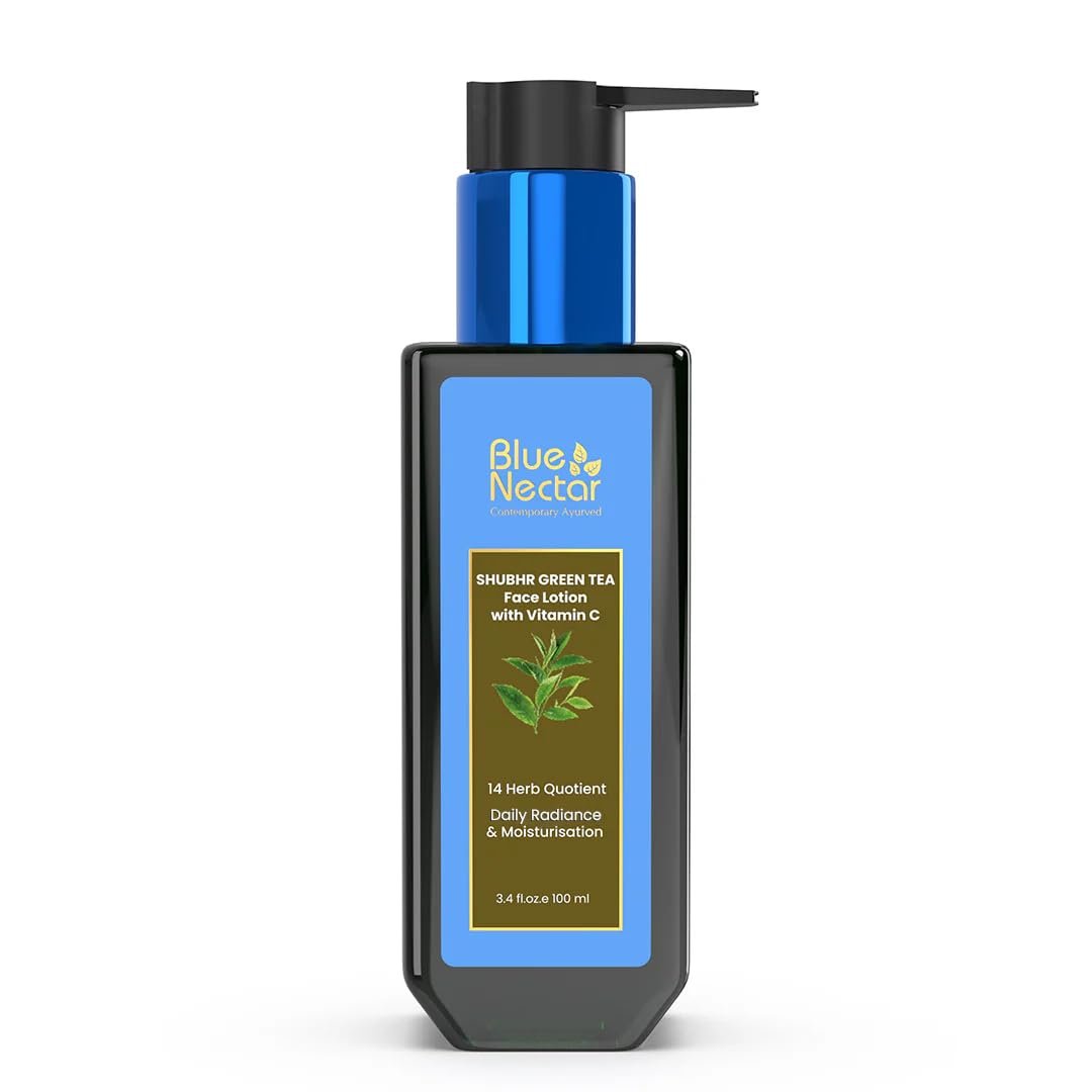 Blue Nectar Grüner Tee Gesichtsfeuchtigkeitscreme für fettige Haut mit Vitamin C, Rosenhautöl & 14 ayurvedischen Kräutern