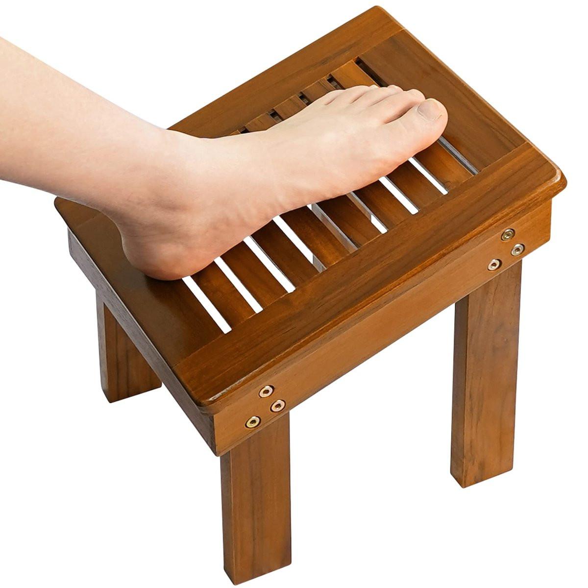 Utoplike Teakholz Dusch-Fußschemel zum Beine rasieren, stabiler Dusch-Fußablage für die Rasur unter der Dusche, Holz-Fußtritt für Badezimmer