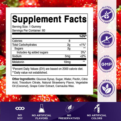 Vitamatic Melatonin 10 mg Vegetarische Gummis – Nicht abhängig machend – 60 Gummis pro Flasche – 2er-Pack (insgesamt 120 vegane Gummis)