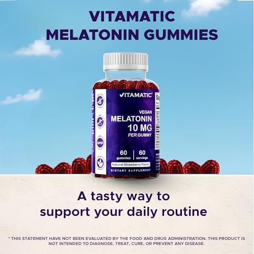 Vitamatic Melatonin 10 mg Vegetarische Gummis – Nicht abhängig machend – 60 Gummis pro Flasche – 2er-Pack (insgesamt 120 vegane Gummis)