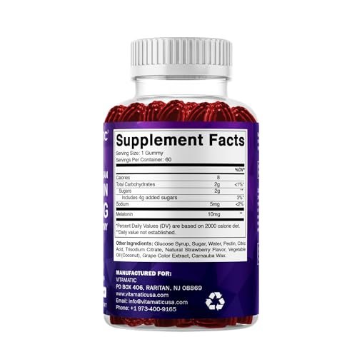 Vitamatic Melatonin 10 mg Vegetarische Gummis – Nicht abhängig machend – 60 Gummis pro Flasche – 2er-Pack (insgesamt 120 vegane Gummis)