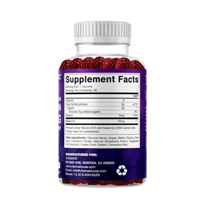 Vitamatic Melatonin 10 mg Vegetarische Gummis – Nicht abhängig machend – 60 Gummis pro Flasche – 2er-Pack (insgesamt 120 vegane Gummis)