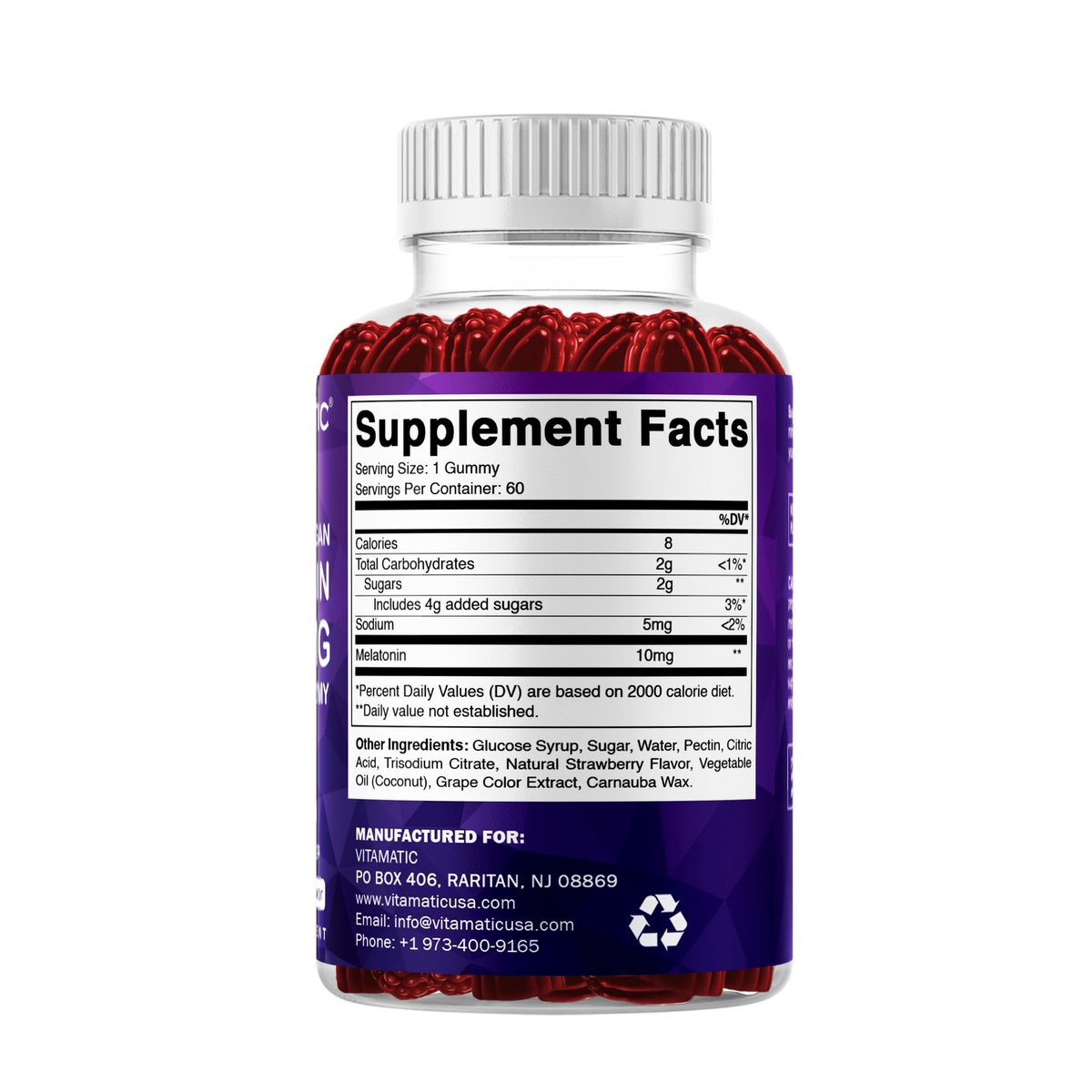 Vitamatic Melatonin 10 mg Vegetarische Gummis – Nicht abhängig machend – 60 Gummis pro Flasche – 2er-Pack (insgesamt 120 vegane Gummis)