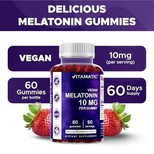 Vitamatic Melatonin 10 mg Vegetarische Gummis – Nicht abhängig machend – 60 Gummis pro Flasche – 2er-Pack (insgesamt 120 vegane Gummis)