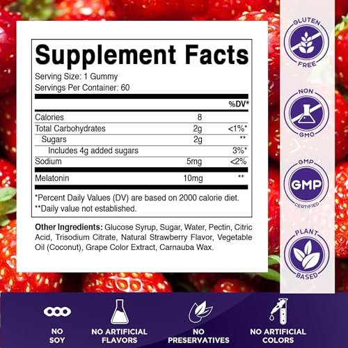 Vitamatic Melatonin 10 mg Vegetarische Gummis – Nicht abhängig machend – 60 Gummis pro Flasche – 2er-Pack (insgesamt 120 vegane Gummis)