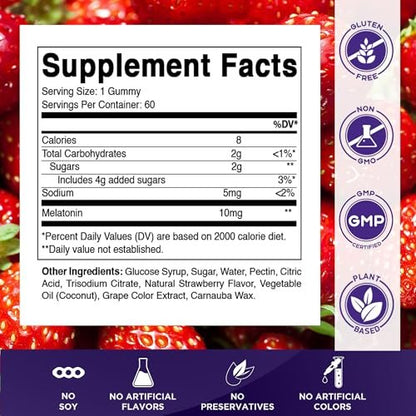Vitamatic Melatonin 10 mg Vegetarische Gummis – Nicht abhängig machend – 60 Gummis pro Flasche – 2er-Pack (insgesamt 120 vegane Gummis)