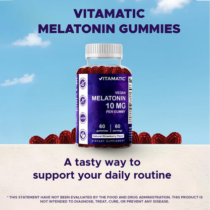 Vitamatic Melatonin 10 mg Vegetarische Gummis – Nicht abhängig machend – 60 Gummis pro Flasche – 2er-Pack (insgesamt 120 vegane Gummis)