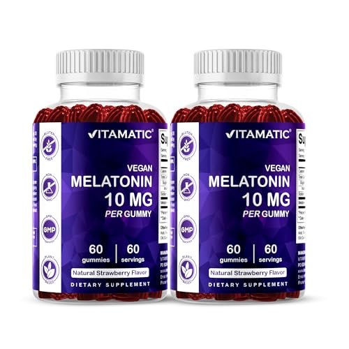Vitamatic Melatonin 10 mg Vegetarische Gummis – Nicht abhängig machend – 60 Gummis pro Flasche – 2er-Pack (insgesamt 120 vegane Gummis)