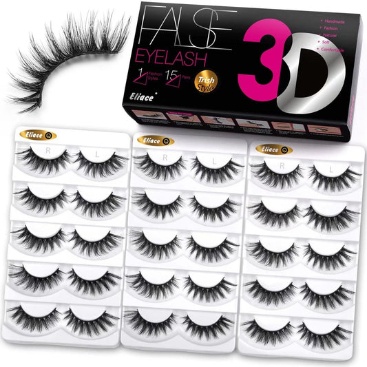 Eliace False Eyelashes 15 Paar Cat Eye Wimpern 3D Mink Wimpern, Spiky Wispy Natürliche Lange Kunstmink Wimpern Streifen Weich & Wiederverwendbar Make-up Professionelle Fake Wimpern Pack | Trish Style