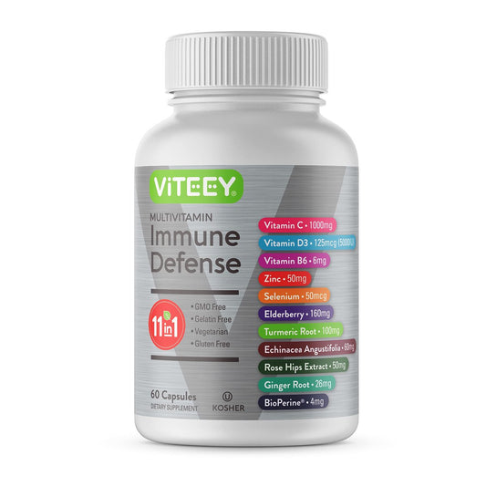 Viteey 11-in-1 Immun-Unterstützungskomplex – Vitamin D3, B6, Echinacea, Kurkuma, Hagebutte, Selen, BioPerin, Ingwer, Holunder, Vitamin C und Zink – 60 Kapseln