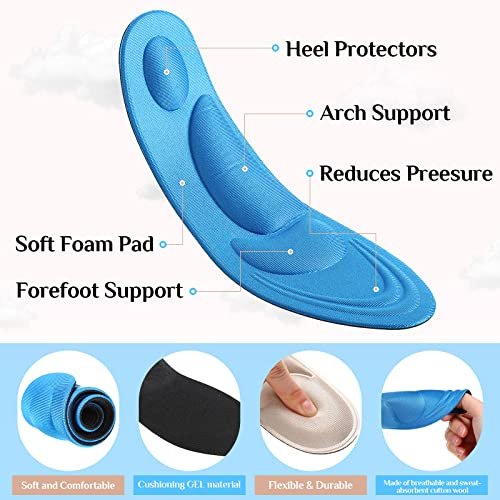 Jeere 4 Paar Fußgewölbe-Stütz-Einlagen für Damen, Memory-Schaum-Polster-Schuh-Einlagen, Atmungsaktive High-Heel-Einlagen, 5D Barfuß-Komfort-Schuh-Pad für Massage und Fußgewölbe-Schmerzlinderung (Beige, Blau)