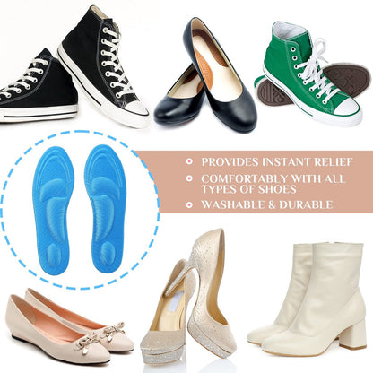 Jeere 4 Paar Fußgewölbe-Stütz-Einlagen für Damen, Memory-Schaum-Polster-Schuh-Einlagen, Atmungsaktive High-Heel-Einlagen, 5D Barfuß-Komfort-Schuh-Pad für Massage und Fußgewölbe-Schmerzlinderung (Beige, Blau)