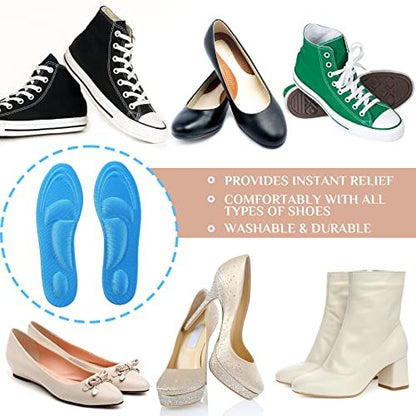 Jeere 4 Paar Fußgewölbe-Stütz-Einlagen für Damen, Memory-Schaum-Polster-Schuh-Einlagen, Atmungsaktive High-Heel-Einlagen, 5D Barfuß-Komfort-Schuh-Pad für Massage und Fußgewölbe-Schmerzlinderung (Beige, Blau)