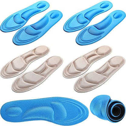 Jeere 4 Paar Fußgewölbe-Stütz-Einlagen für Damen, Memory-Schaum-Polster-Schuh-Einlagen, Atmungsaktive High-Heel-Einlagen, 5D Barfuß-Komfort-Schuh-Pad für Massage und Fußgewölbe-Schmerzlinderung (Beige, Blau)