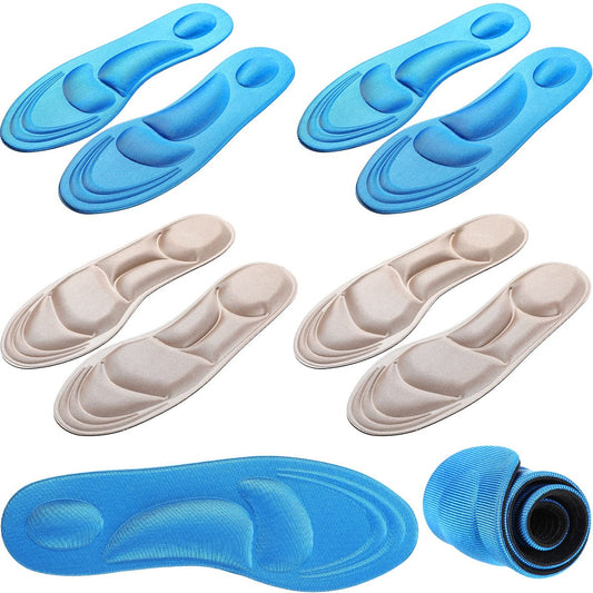 Jeere 4 Paar Fußgewölbe-Stütz-Einlagen für Damen, Memory-Schaum-Polster-Schuh-Einlagen, Atmungsaktive High-Heel-Einlagen, 5D Barfuß-Komfort-Schuh-Pad für Massage und Fußgewölbe-Schmerzlinderung (Beige, Blau)