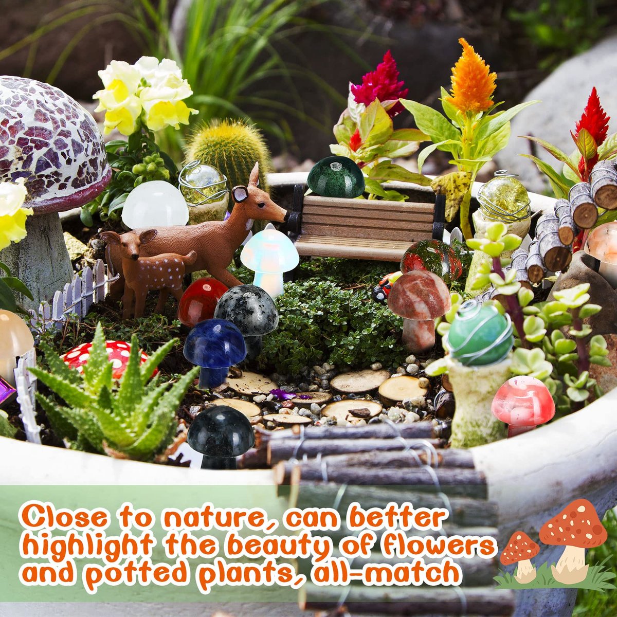 Nuanchu 20 Stücke Kristallpilz Dekoration Handgemachte Mini Skulptur Pilz Sorgenstein Figuren Bulk Edelstein Polierte Schmuckstücke für Partygeschenke Hexerei DIY Meditation Garten (Lebendige Farben)