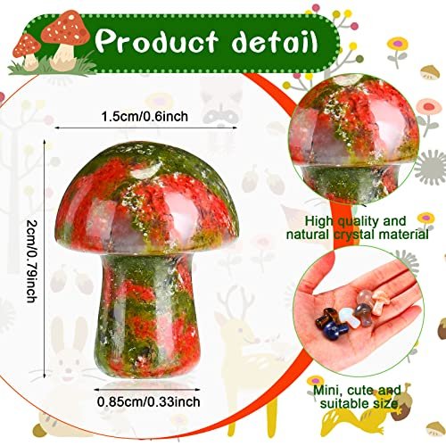 Nuanchu 20 Stücke Kristallpilz Dekoration Handgemachte Mini Skulptur Pilz Sorgenstein Figuren Bulk Edelstein Polierte Schmuckstücke für Partygeschenke Hexerei DIY Meditation Garten (Lebendige Farben)