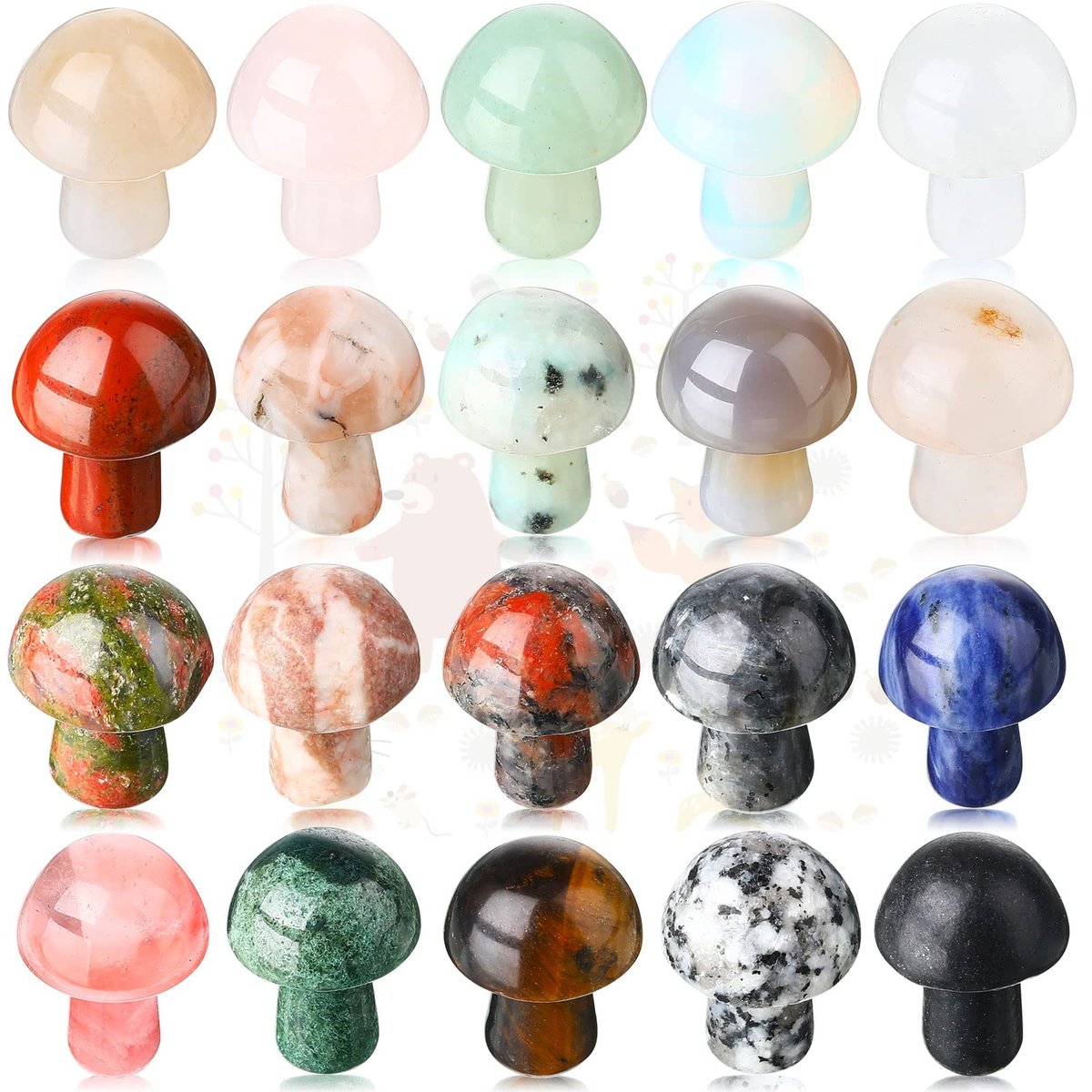 Nuanchu 20 Stücke Kristallpilz Dekoration Handgemachte Mini Skulptur Pilz Sorgenstein Figuren Bulk Edelstein Polierte Schmuckstücke für Partygeschenke Hexerei DIY Meditation Garten (Lebendige Farben)