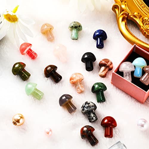 Nuanchu 20 Stücke Kristallpilz Dekoration Handgemachte Mini Skulptur Pilz Sorgenstein Figuren Bulk Edelstein Polierte Schmuckstücke für Partygeschenke Hexerei DIY Meditation Garten (Lebendige Farben)