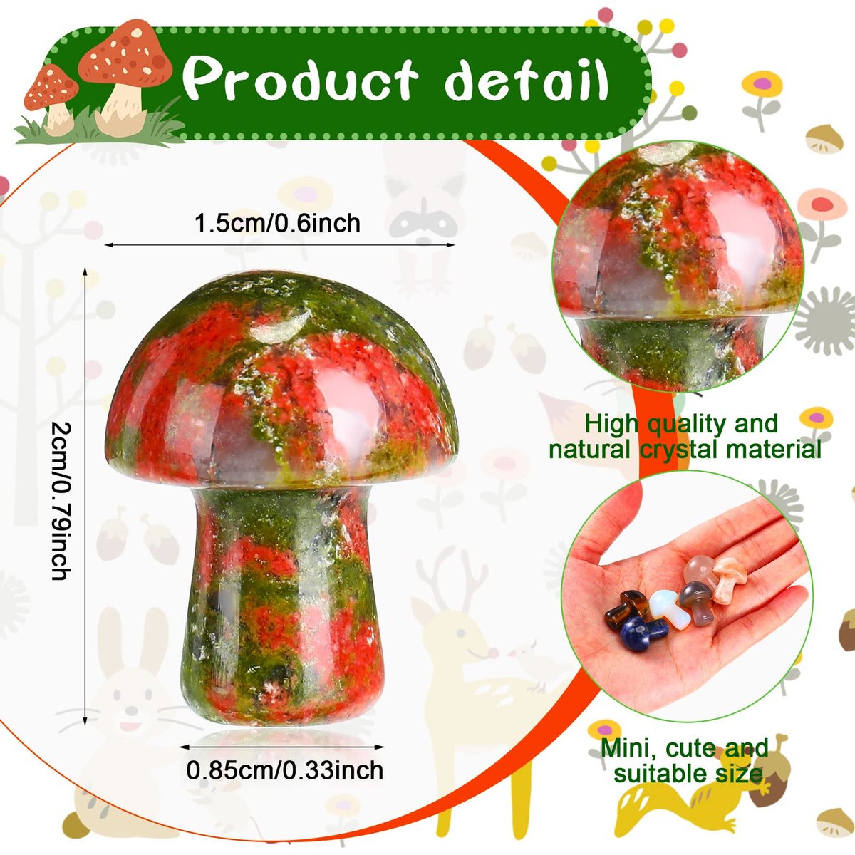 Nuanchu 20 Stücke Kristallpilz Dekoration Handgemachte Mini Skulptur Pilz Sorgenstein Figuren Bulk Edelstein Polierte Schmuckstücke für Partygeschenke Hexerei DIY Meditation Garten (Lebendige Farben)