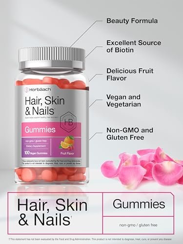 Horbäach Haar, Haut und Nägel Gummibärchen | 100 Stück | mit Biotin | Fruchtgeschmack | Nahrungsergänzungsmittel, Nicht-GVO, Glutenfrei