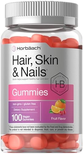 Horbäach Haar, Haut und Nägel Gummibärchen | 100 Stück | mit Biotin | Fruchtgeschmack | Nahrungsergänzungsmittel, Nicht-GVO, Glutenfrei