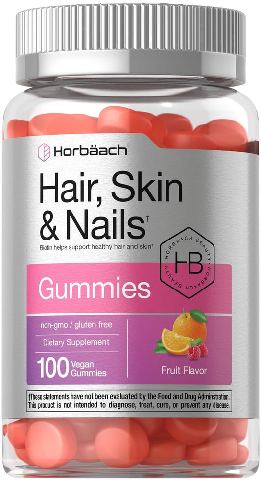 Horbäach Haar, Haut und Nägel Gummibärchen | 100 Stück | mit Biotin | Fruchtgeschmack | Nahrungsergänzungsmittel, Nicht-GVO, Glutenfrei